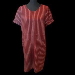 Susina Red striped sheath linen blend dress size Large